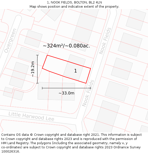 1, NOOK FIELDS, BOLTON, BL2 4LN: Plot and title map