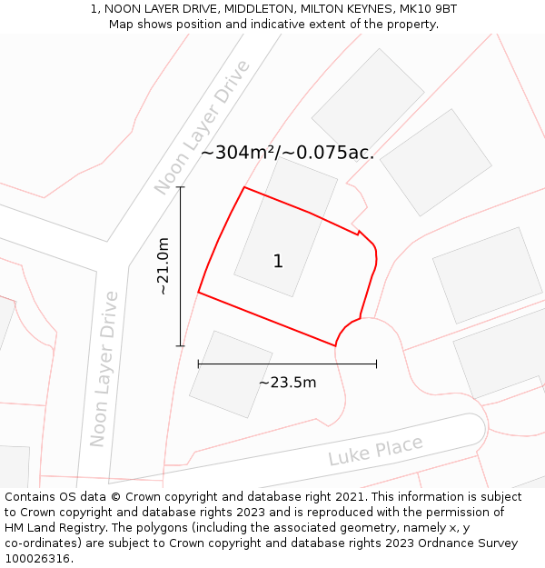 1, NOON LAYER DRIVE, MIDDLETON, MILTON KEYNES, MK10 9BT: Plot and title map