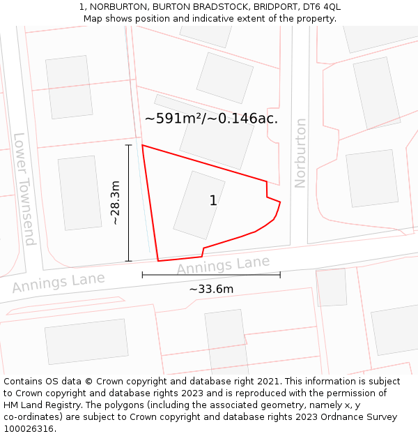 1, NORBURTON, BURTON BRADSTOCK, BRIDPORT, DT6 4QL: Plot and title map