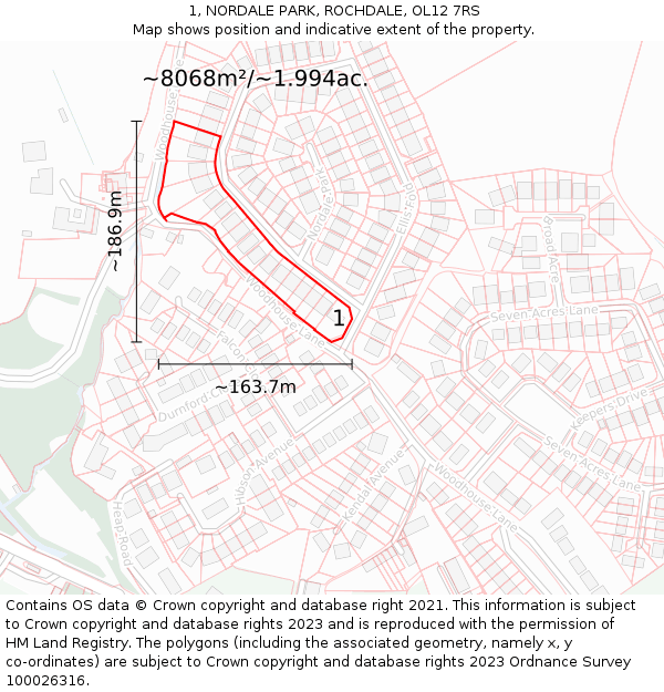 1, NORDALE PARK, ROCHDALE, OL12 7RS: Plot and title map