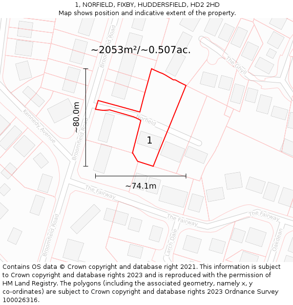 1, NORFIELD, FIXBY, HUDDERSFIELD, HD2 2HD: Plot and title map