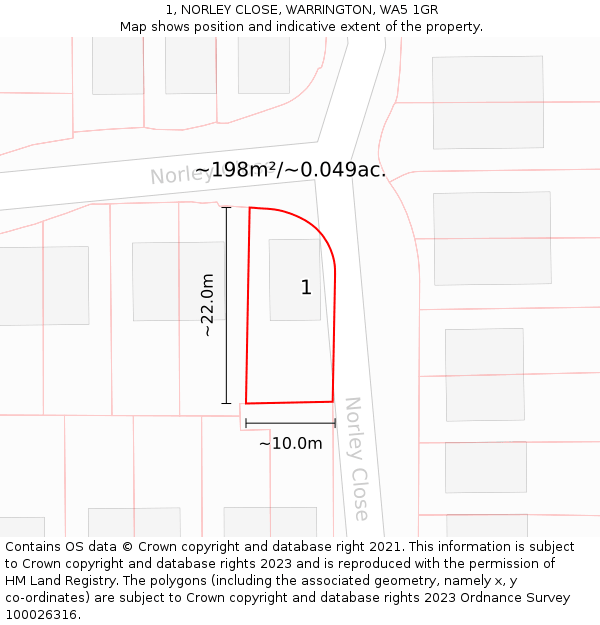 1, NORLEY CLOSE, WARRINGTON, WA5 1GR: Plot and title map