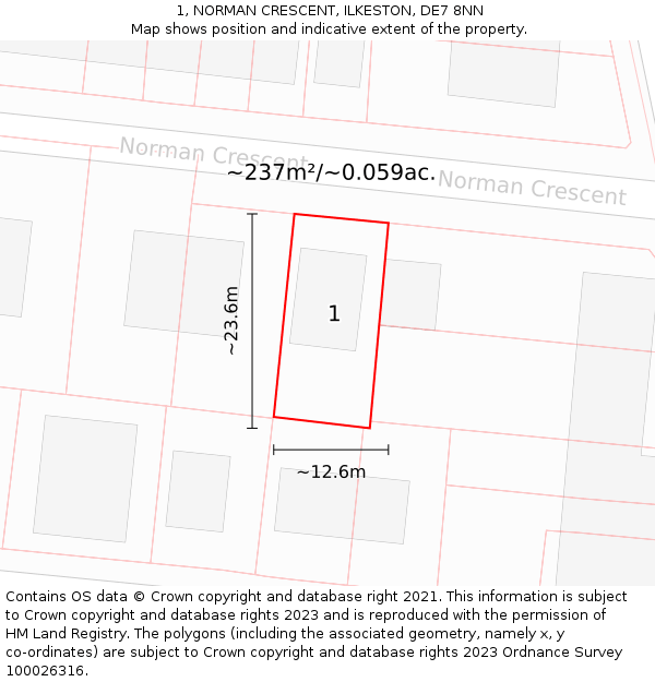 1, NORMAN CRESCENT, ILKESTON, DE7 8NN: Plot and title map