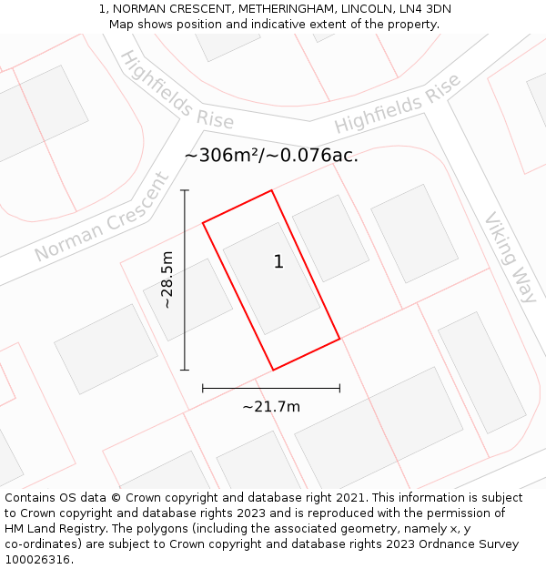 1, NORMAN CRESCENT, METHERINGHAM, LINCOLN, LN4 3DN: Plot and title map