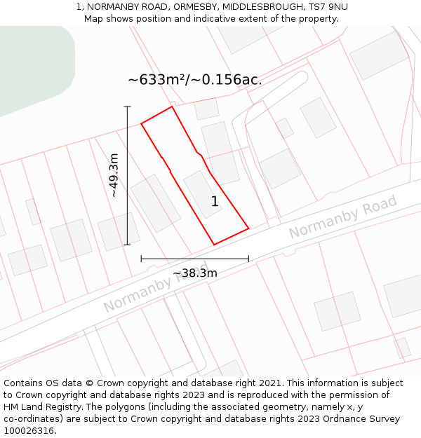 1, NORMANBY ROAD, ORMESBY, MIDDLESBROUGH, TS7 9NU: Plot and title map