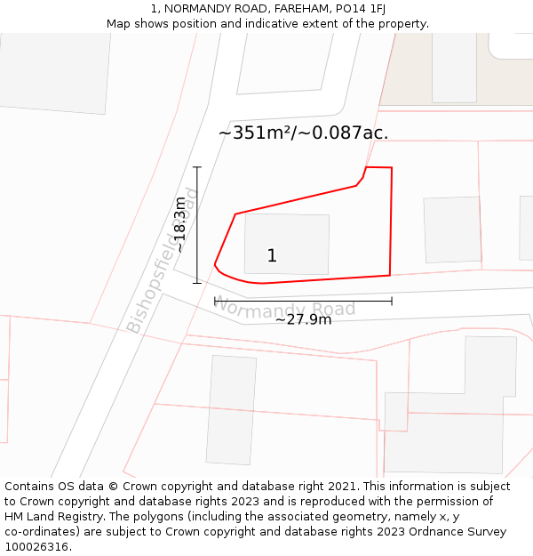 1, NORMANDY ROAD, FAREHAM, PO14 1FJ: Plot and title map