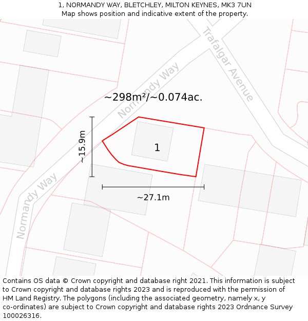 1, NORMANDY WAY, BLETCHLEY, MILTON KEYNES, MK3 7UN: Plot and title map
