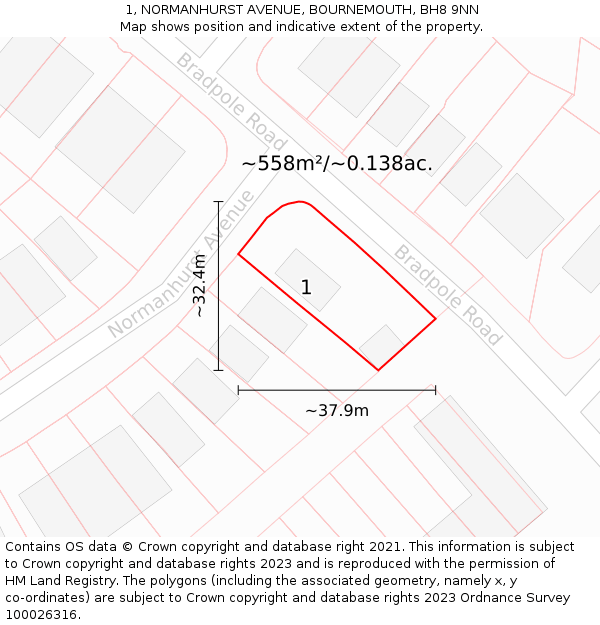 1, NORMANHURST AVENUE, BOURNEMOUTH, BH8 9NN: Plot and title map