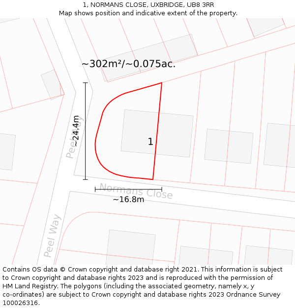 1, NORMANS CLOSE, UXBRIDGE, UB8 3RR: Plot and title map