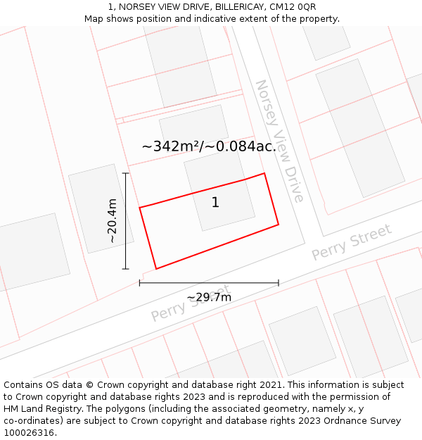 1, NORSEY VIEW DRIVE, BILLERICAY, CM12 0QR: Plot and title map
