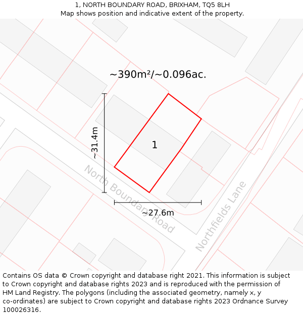 1, NORTH BOUNDARY ROAD, BRIXHAM, TQ5 8LH: Plot and title map