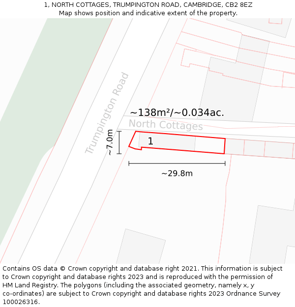 1, NORTH COTTAGES, TRUMPINGTON ROAD, CAMBRIDGE, CB2 8EZ: Plot and title map