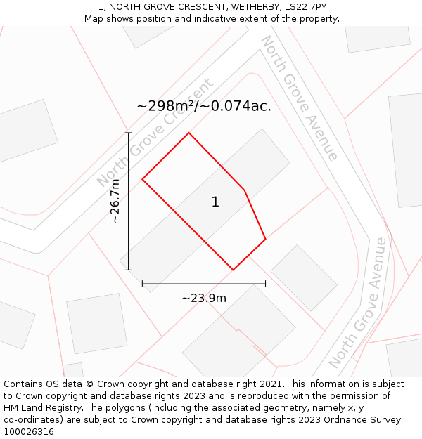 1, NORTH GROVE CRESCENT, WETHERBY, LS22 7PY: Plot and title map