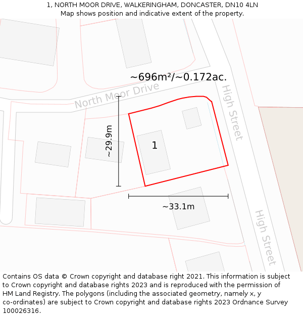 1, NORTH MOOR DRIVE, WALKERINGHAM, DONCASTER, DN10 4LN: Plot and title map