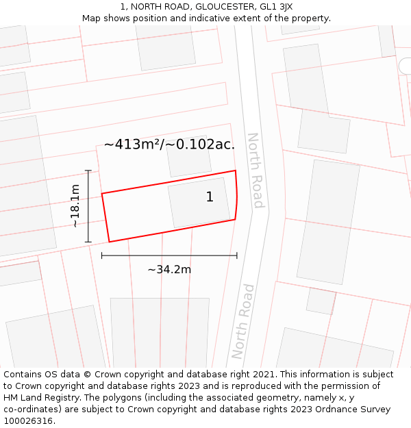 1, NORTH ROAD, GLOUCESTER, GL1 3JX: Plot and title map