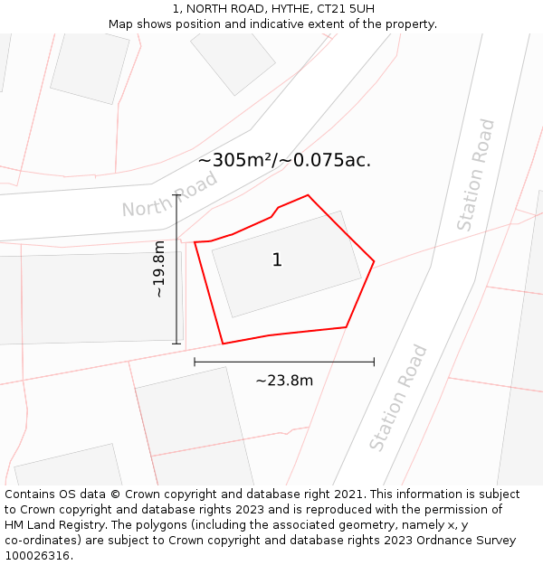 1, NORTH ROAD, HYTHE, CT21 5UH: Plot and title map