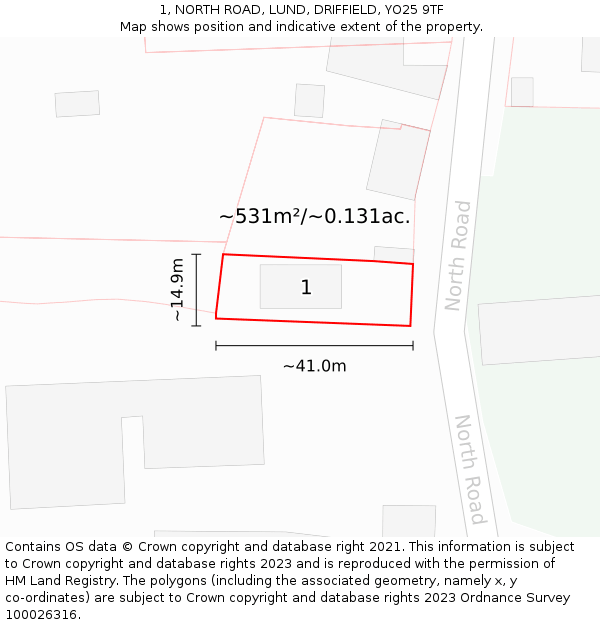 1, NORTH ROAD, LUND, DRIFFIELD, YO25 9TF: Plot and title map