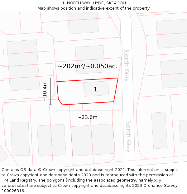 1, NORTH WAY, HYDE, SK14 1RU: Plot and title map