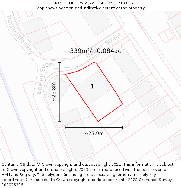 1, NORTHCLIFFE WAY, AYLESBURY, HP18 0GY: Plot and title map