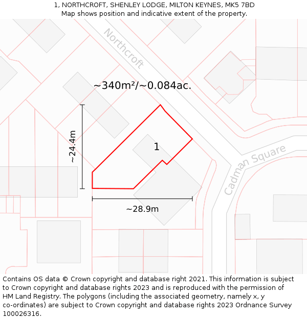 1, NORTHCROFT, SHENLEY LODGE, MILTON KEYNES, MK5 7BD: Plot and title map