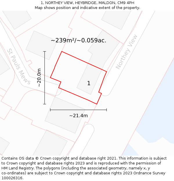 1, NORTHEY VIEW, HEYBRIDGE, MALDON, CM9 4PH: Plot and title map