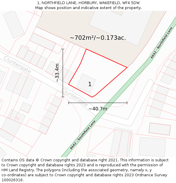 1, NORTHFIELD LANE, HORBURY, WAKEFIELD, WF4 5DW: Plot and title map