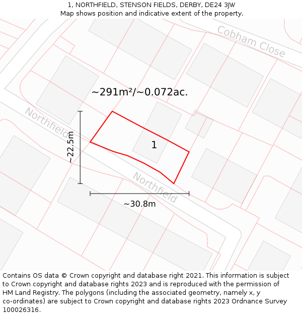 1, NORTHFIELD, STENSON FIELDS, DERBY, DE24 3JW: Plot and title map