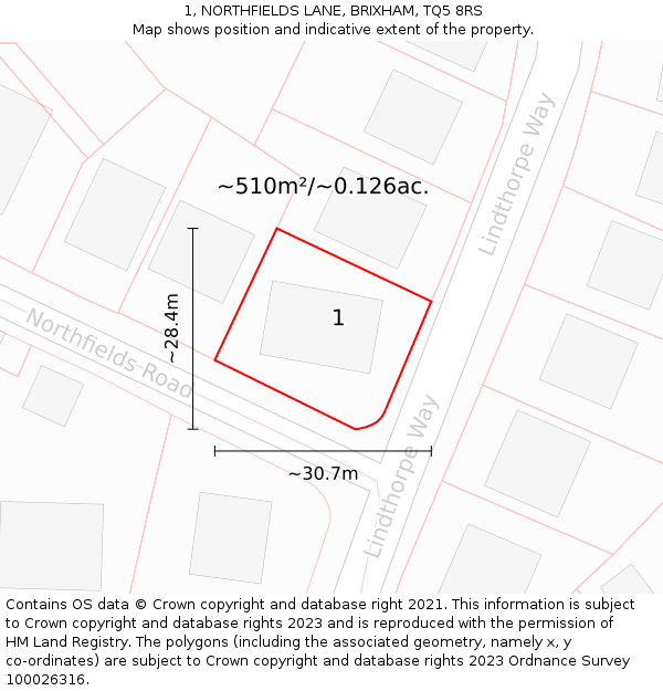 1, NORTHFIELDS LANE, BRIXHAM, TQ5 8RS: Plot and title map