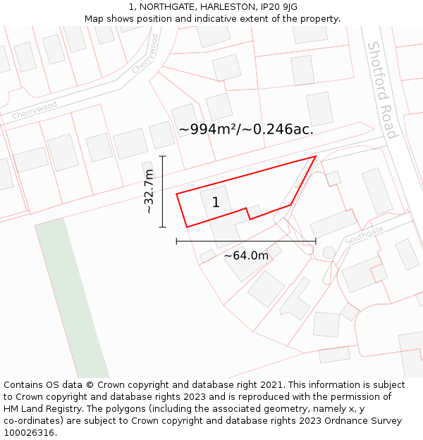 1, NORTHGATE, HARLESTON, IP20 9JG: Plot and title map