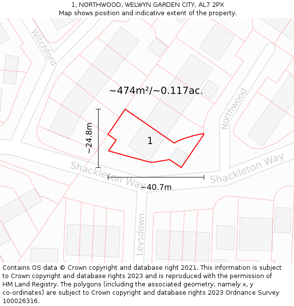 1, NORTHWOOD, WELWYN GARDEN CITY, AL7 2PX: Plot and title map
