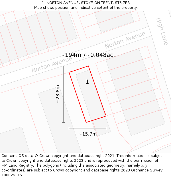 1, NORTON AVENUE, STOKE-ON-TRENT, ST6 7ER: Plot and title map