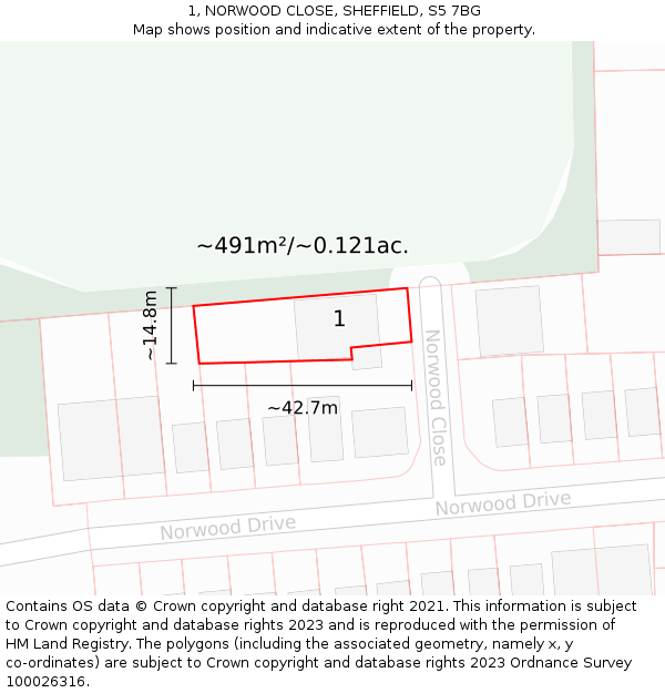 1, NORWOOD CLOSE, SHEFFIELD, S5 7BG: Plot and title map