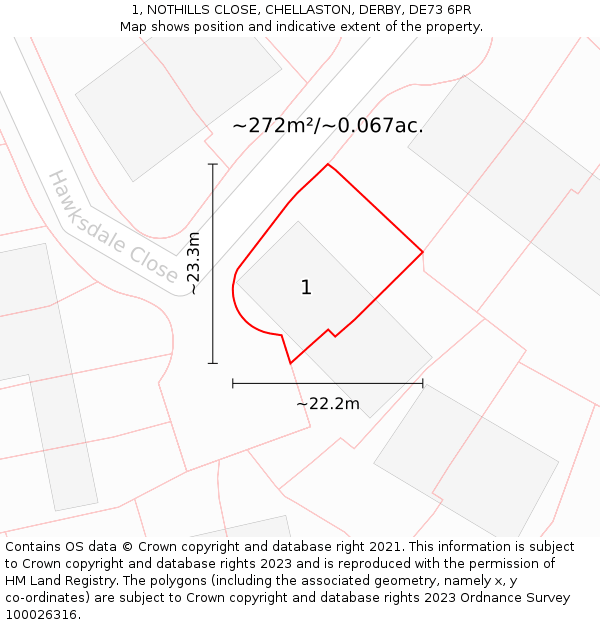 1, NOTHILLS CLOSE, CHELLASTON, DERBY, DE73 6PR: Plot and title map