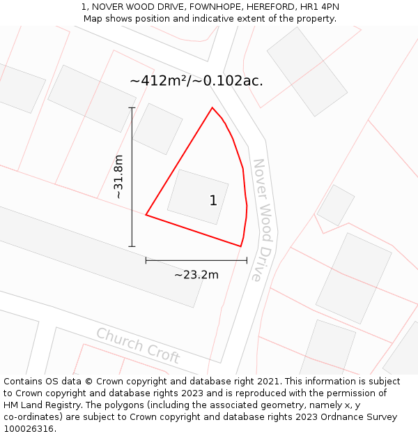 1, NOVER WOOD DRIVE, FOWNHOPE, HEREFORD, HR1 4PN: Plot and title map