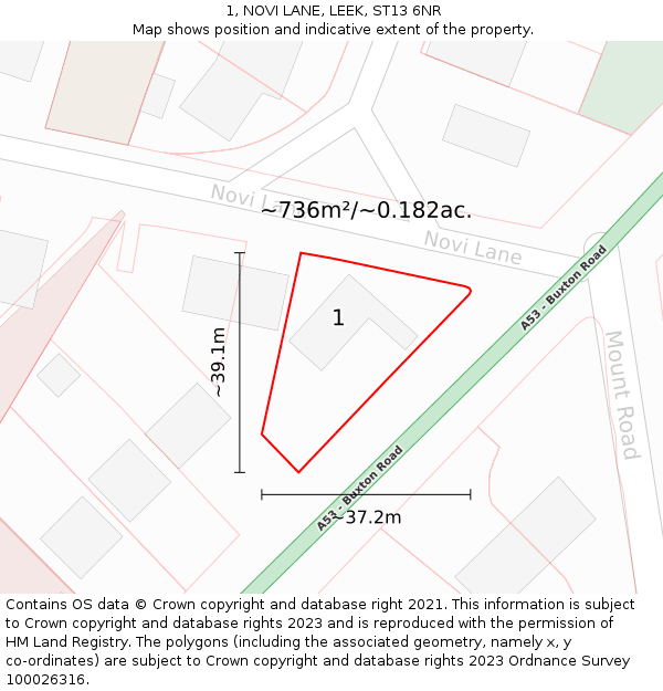 1, NOVI LANE, LEEK, ST13 6NR: Plot and title map