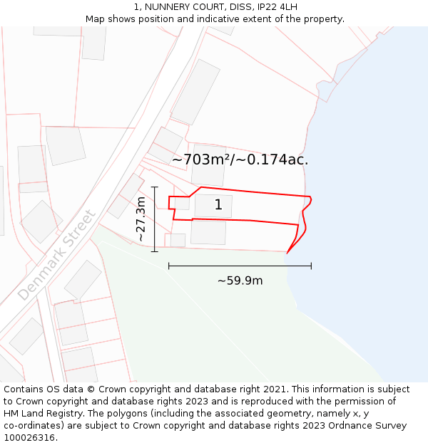 1, NUNNERY COURT, DISS, IP22 4LH: Plot and title map