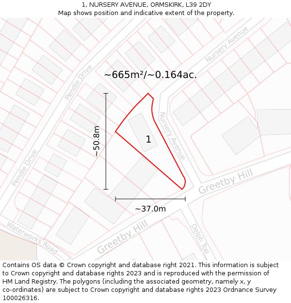 1, NURSERY AVENUE, ORMSKIRK, L39 2DY: Plot and title map