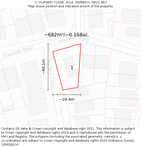 1, NURSERY CLOSE, ACLE, NORWICH, NR13 3EH: Plot and title map