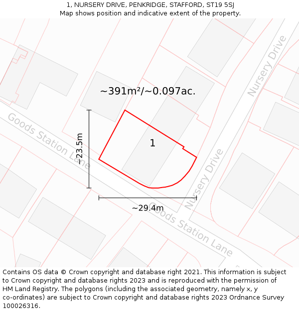 1, NURSERY DRIVE, PENKRIDGE, STAFFORD, ST19 5SJ: Plot and title map