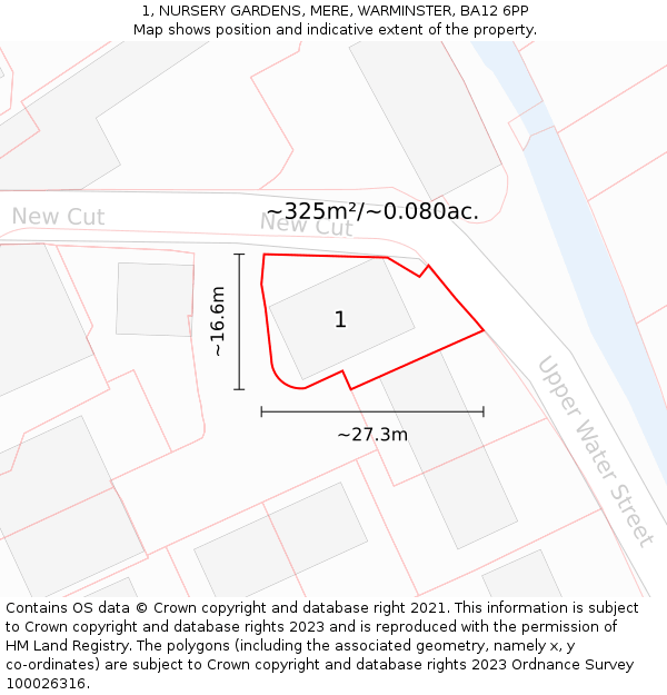 1, NURSERY GARDENS, MERE, WARMINSTER, BA12 6PP: Plot and title map