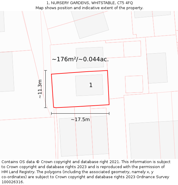 1, NURSERY GARDENS, WHITSTABLE, CT5 4FQ: Plot and title map