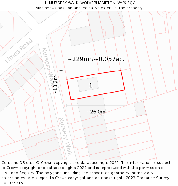 1, NURSERY WALK, WOLVERHAMPTON, WV6 8QY: Plot and title map