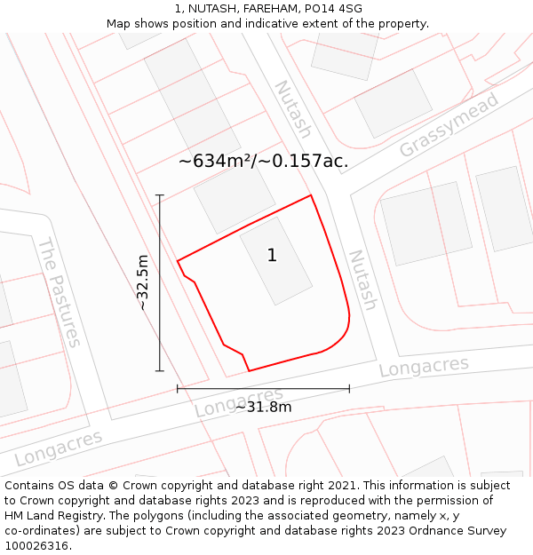 1, NUTASH, FAREHAM, PO14 4SG: Plot and title map