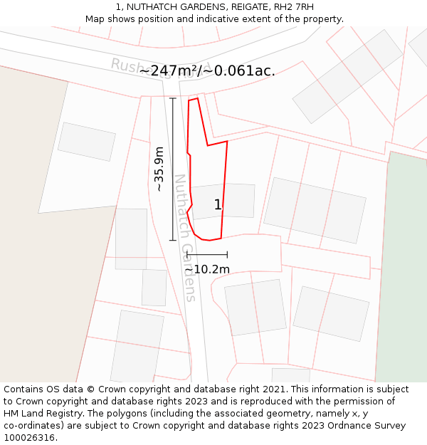 1, NUTHATCH GARDENS, REIGATE, RH2 7RH: Plot and title map