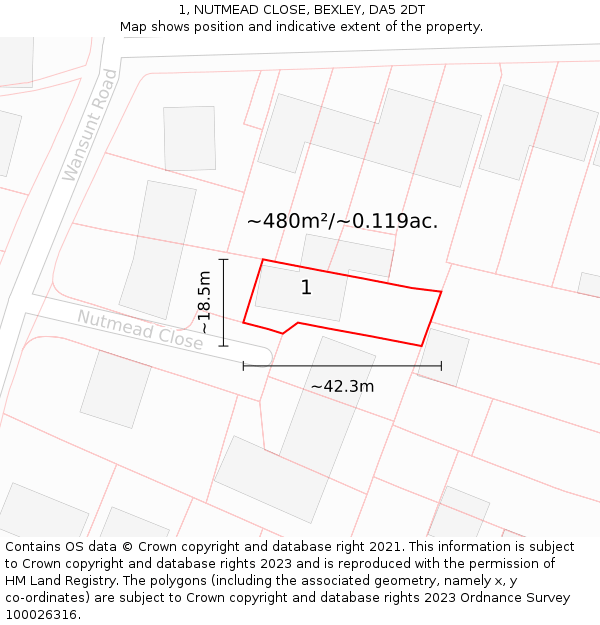 1, NUTMEAD CLOSE, BEXLEY, DA5 2DT: Plot and title map