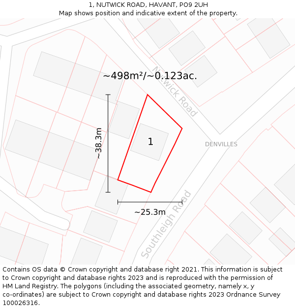 1, NUTWICK ROAD, HAVANT, PO9 2UH: Plot and title map