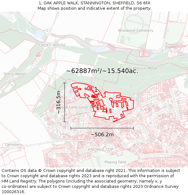 1, OAK APPLE WALK, STANNINGTON, SHEFFIELD, S6 6FA: Plot and title map