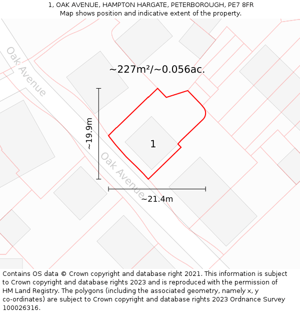 1, OAK AVENUE, HAMPTON HARGATE, PETERBOROUGH, PE7 8FR: Plot and title map