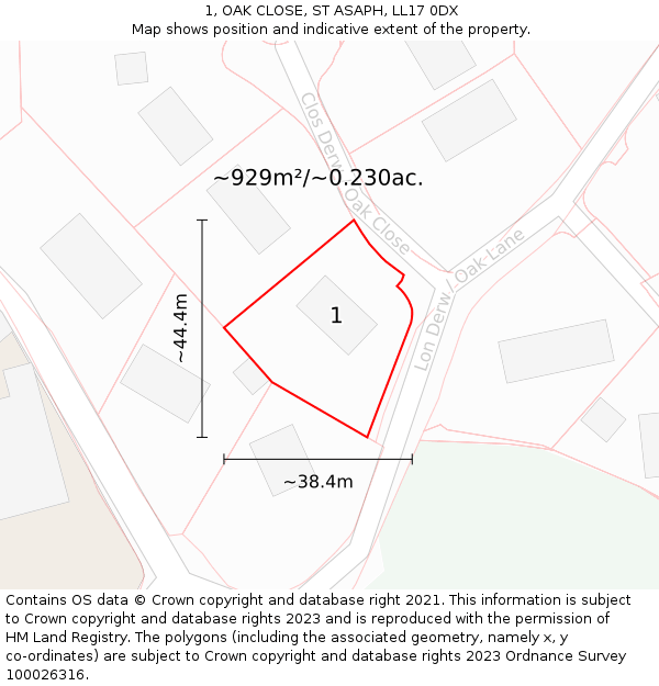 1, OAK CLOSE, ST ASAPH, LL17 0DX: Plot and title map