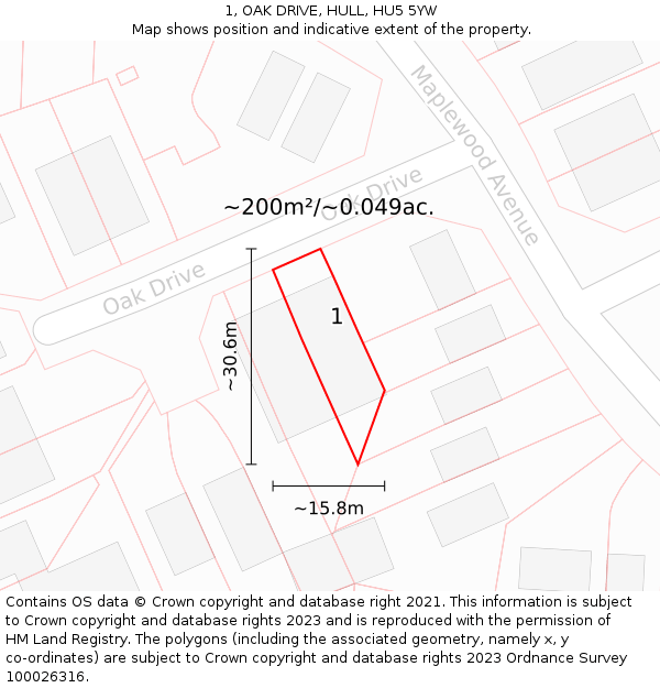1, OAK DRIVE, HULL, HU5 5YW: Plot and title map